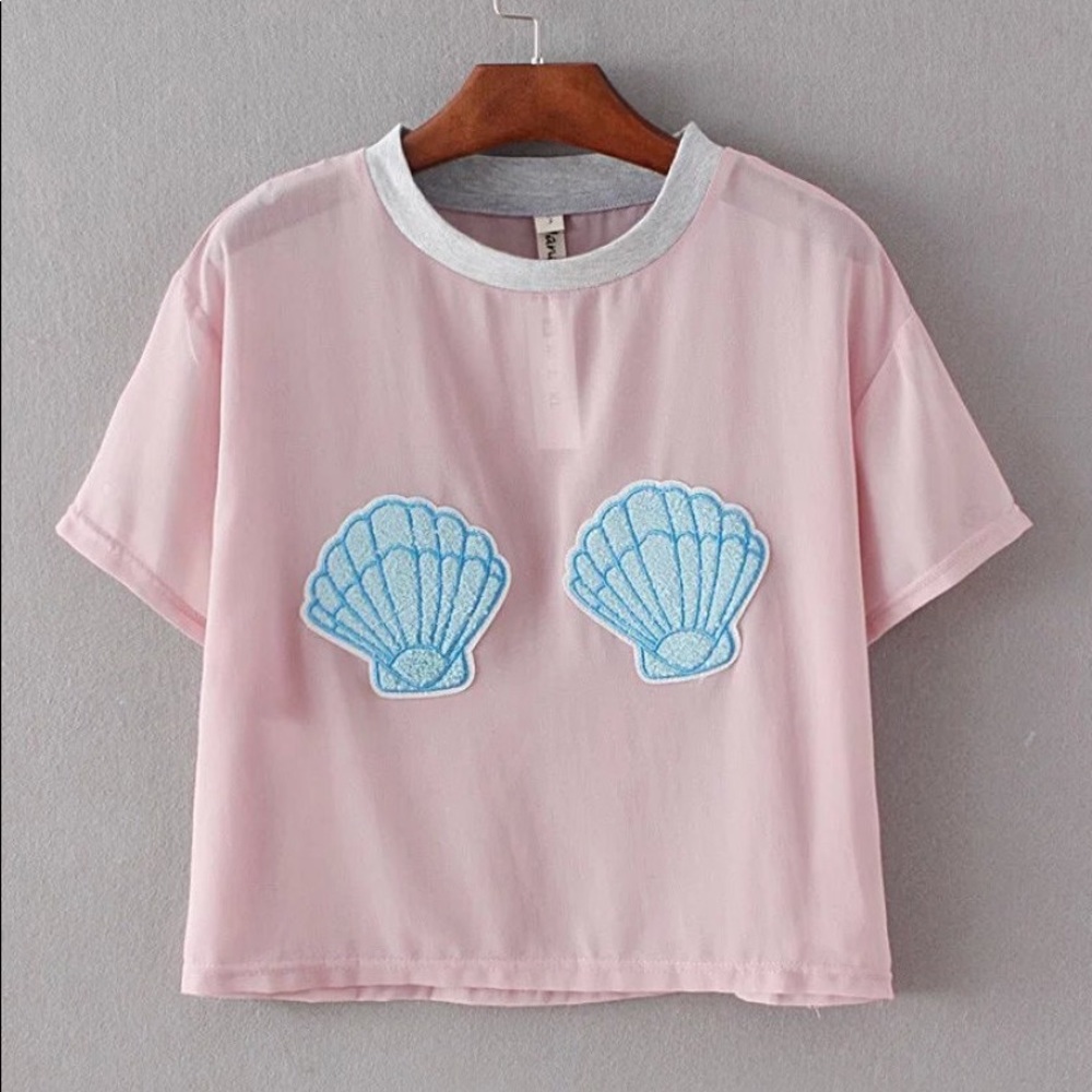Mermaid seashell mesh crop top pink